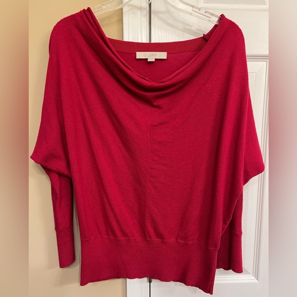 Loft Size S Red Holiday Sweater. Good used condition. Dolman sleeve - Picture 1 of 5